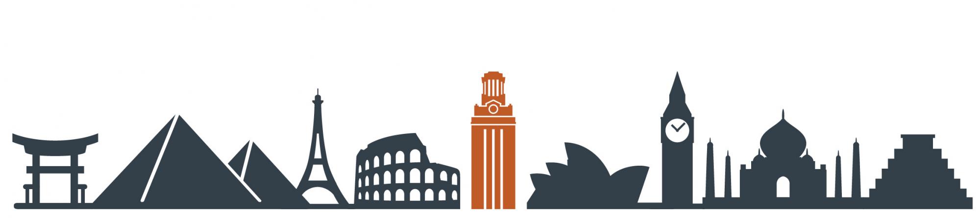 world landmarks with the UT Tower in the middle
