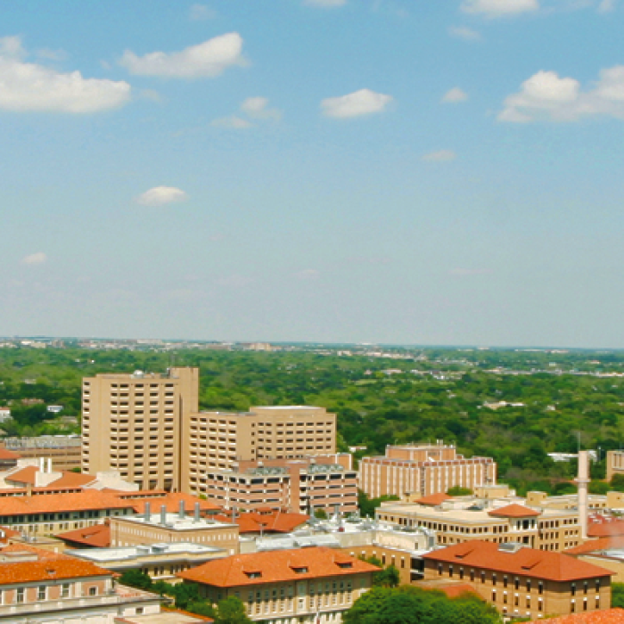 An aerial view of the UT Austin campus.