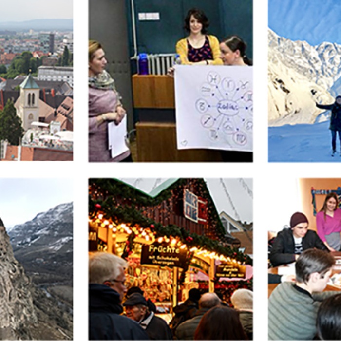 Collage of international photos taken by UT Fulbright grantees.