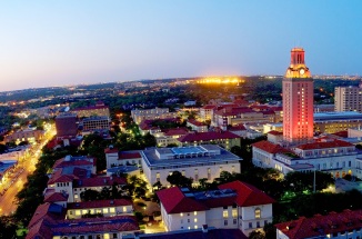 a view of the ut tower and campus at night 