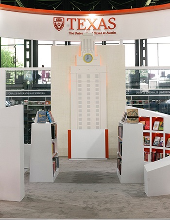 Replica of the UT Tower at the UT Press bookstand for FILUNI 2023